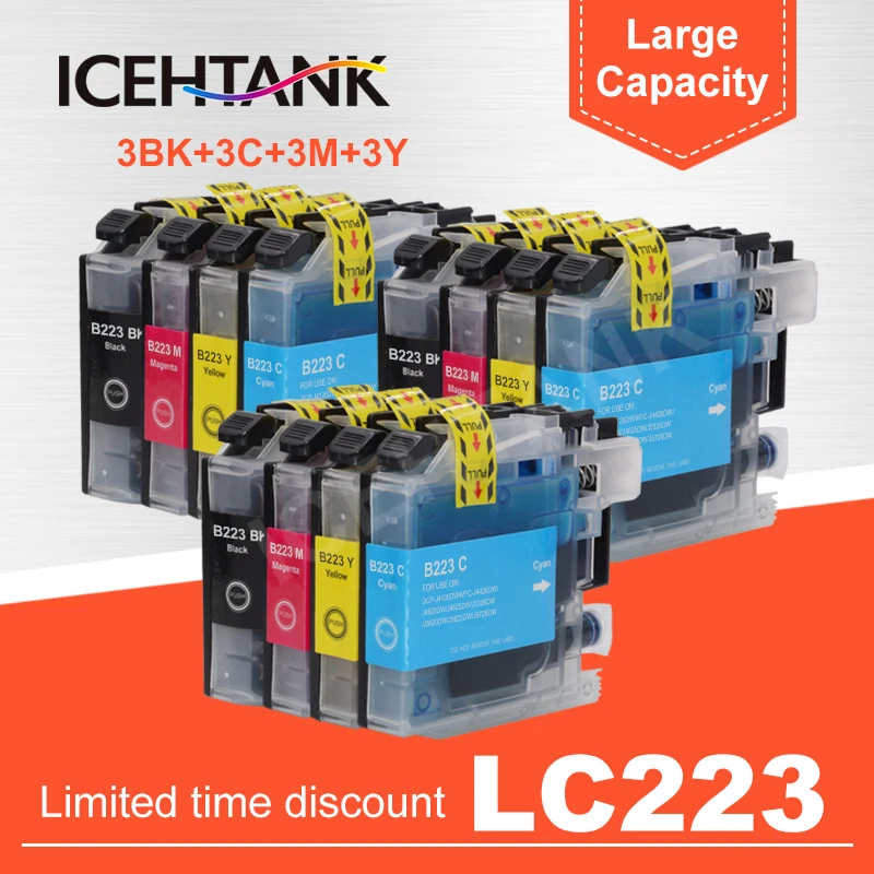 

ICEHTANK 12Pcs LC223 LC221 LC 223 Cartridges for Brother Printer Ink Cartridge DCP-J562DW J4120DW MFC-J480DW J680DW J880DW J5320