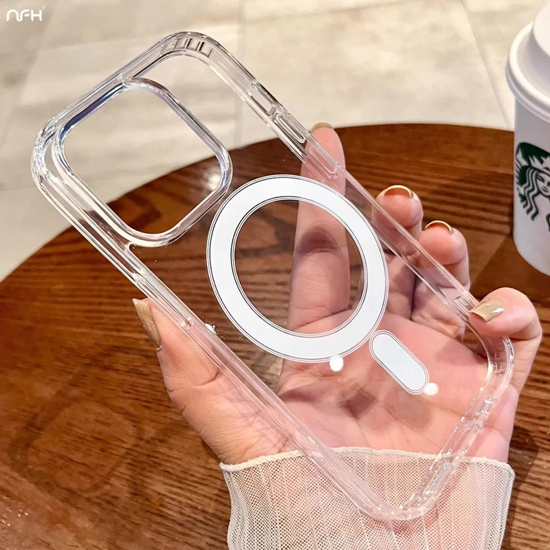 Для iPhone 15 Pro Max Роскошный Magsafe Магнитная прозрачная рамка оболочка 11 12 13 14 16 Plus