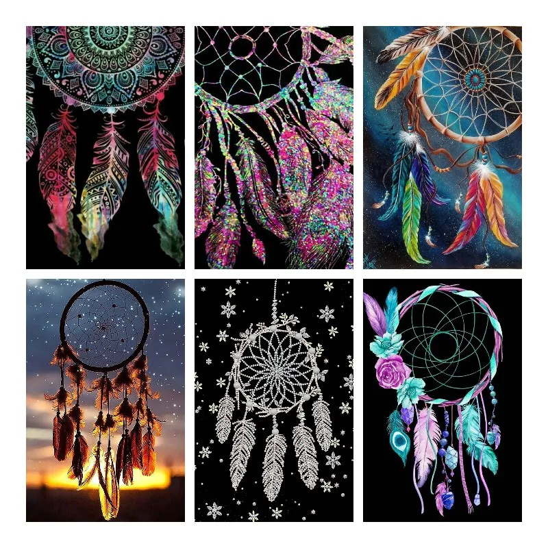 

DIY Diamond Painting Kits Dream Catcher Wind Chimes Diamond Art Full Drill Diamond Mosaic Colored Feathers Home Decor Gift