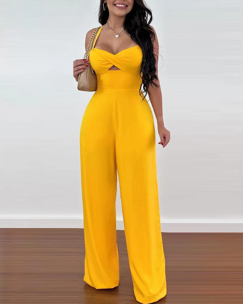 

Plain Twist Design Sleeveless Jumpsuit Women Fashion Casual Spring Summer Overall Pants Jumpsuits High Waist Sexy