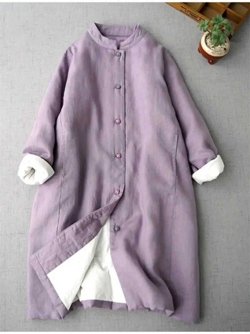 Женское длинное хлопковое пальто в китайском стиле теплая льняная стеганая