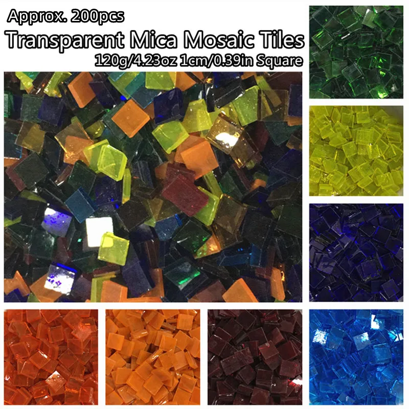 

120g/4.23oz(Approx. 200pcs) 1cm/0.39in Square Transparent Mica Mosaic Tiles DIY Craft Material Candleholder/Lampshade/Window