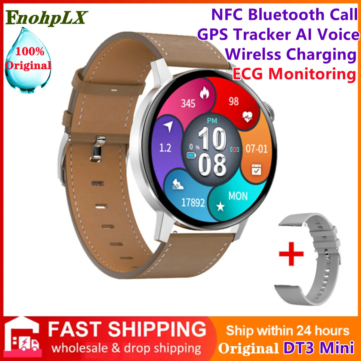 

DT3 Mini Smart Watch Men Women NFC Bluetooth Call GPS Tracker AI Voice Wirelss Charging ECG Monitoring Smartwatch for Android IO
