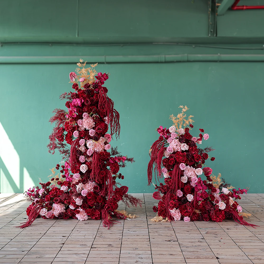 Фото Темно-красная и розовая доска KT, искусственный ряд цветов, центральные цветы, идеально подходят для свадьбы, дня рождения, юбилея, торжества FL2954 №3