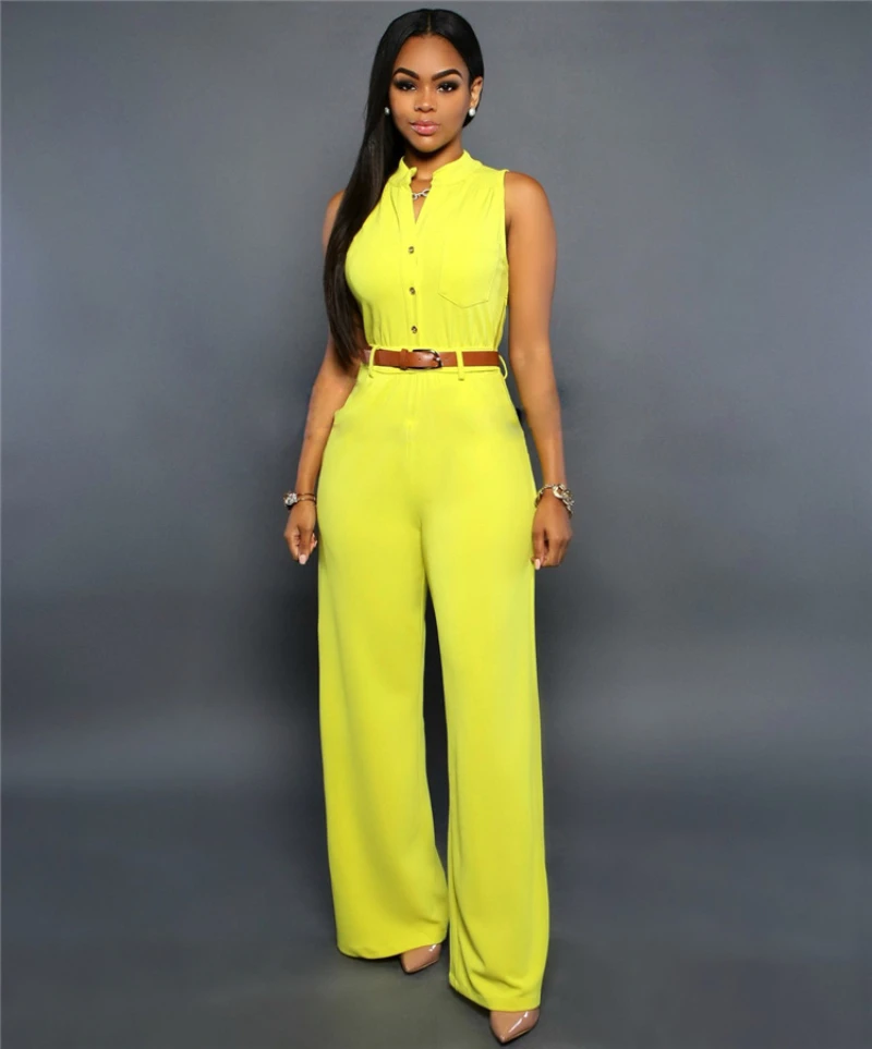 DEARIRIS Women's Sleeveless High Waist Wide Leg Romper Long Jumpsuit with Belt