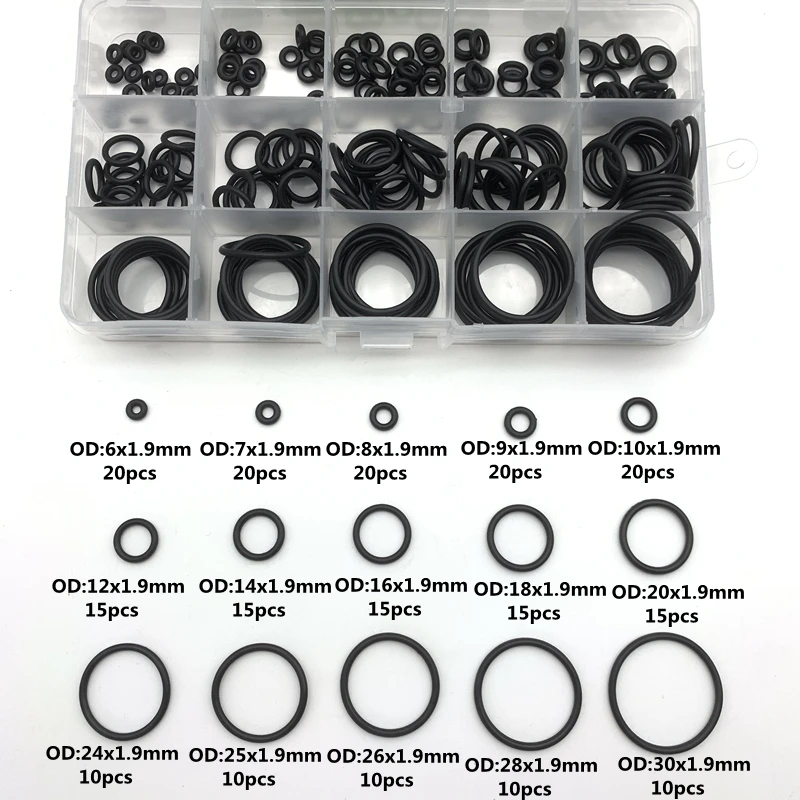 

Резиновое уплотнительное кольцо толщиной 225 мм в ассортименте, набор черных уплотнительных колец, нитриловые шайбы, высокое качество для автомобильной прокладки, 15 Размеров, 1,9 шт./коробка
