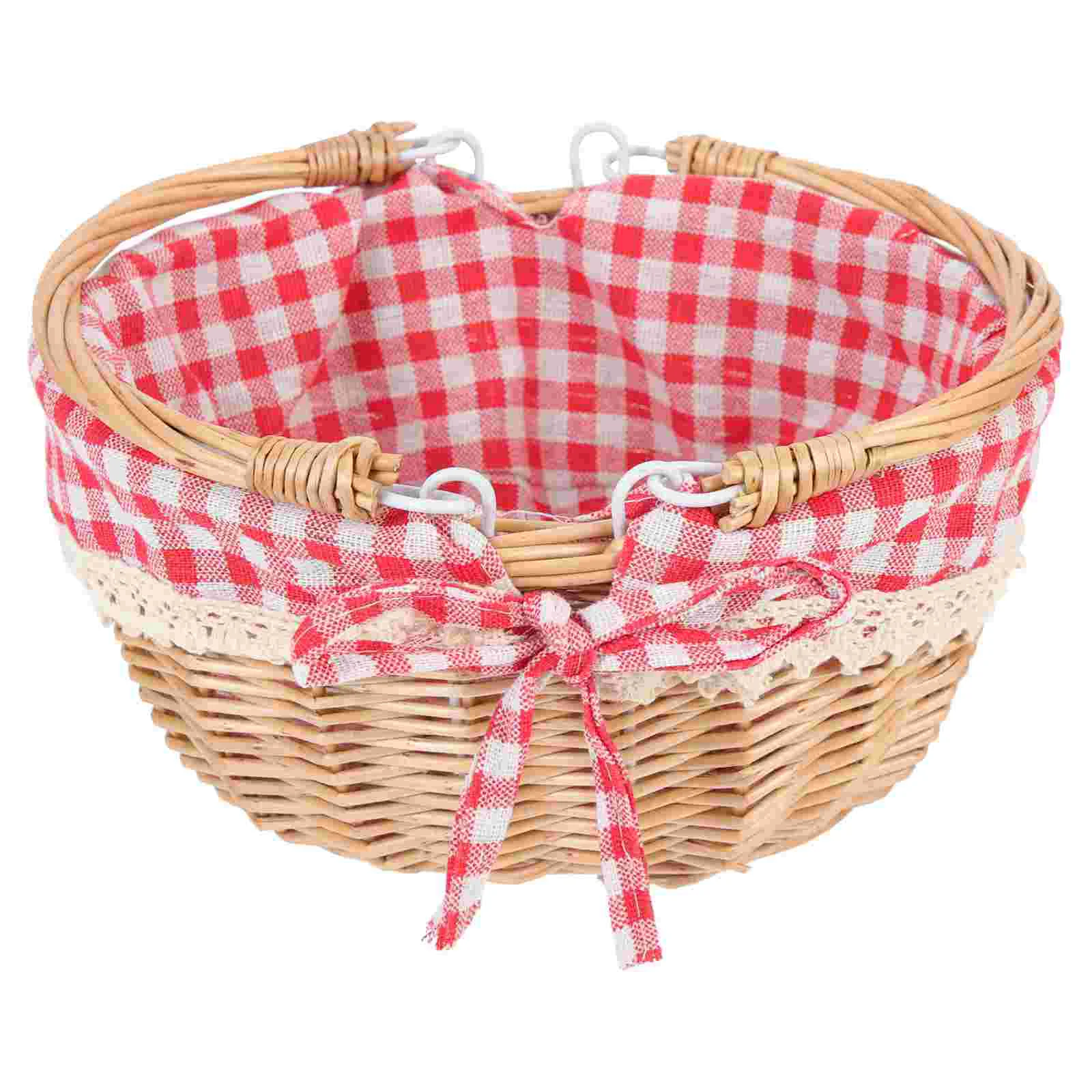 

Basket Picnic Woven Wicker Storagerattan Handle Flower Fruitcandy Red Easter Small Ginghambaskets Willow Hamper Bread