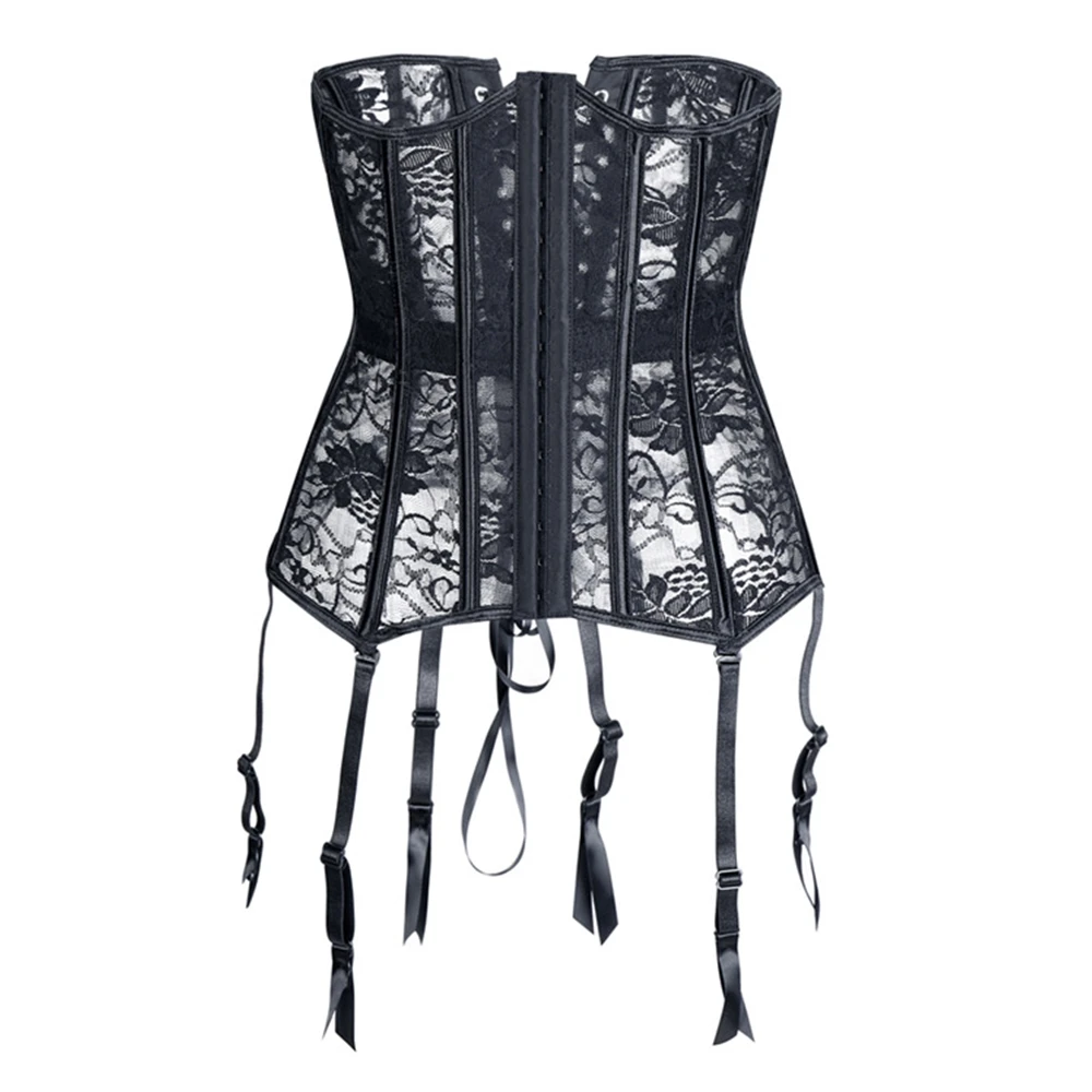 

Women Sexy Corset Lace Up Bustier Black Lace Corselet Steampunk Corset Plastic Bone Corsets and Bustiers Plus Size Corset