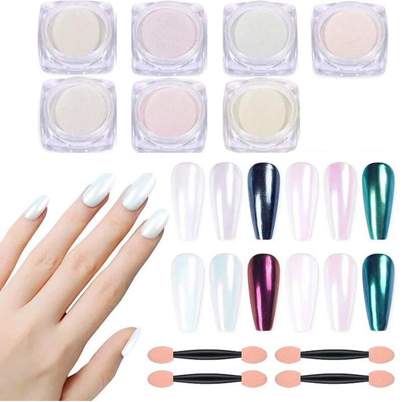 

1 Jar Chrome Pearls Nail Powder Metallic Mirror Effect Pigment Dust Iridescent Aurora Mermaid Pearl Nail Art Glitter Manicure &H