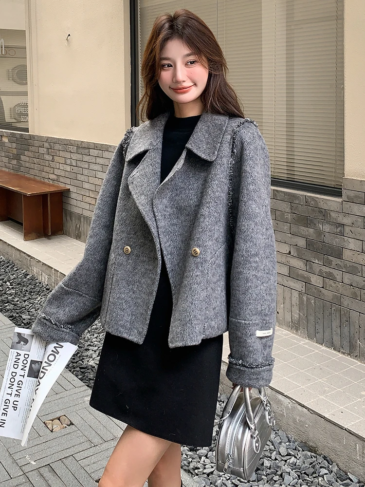 K-sle короткое теплое двустороннее шерстяное пальто женское 2022 осень и зима Новое