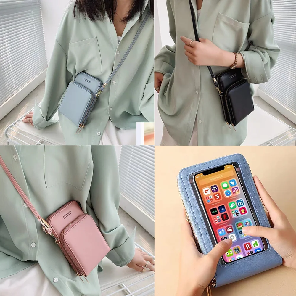 

Women Bag Leather Crossbody Mobile Phone Cover Universal for Apple Xiaomi Cell Case Touch Screen Wallets Shoulder Bags Handbags