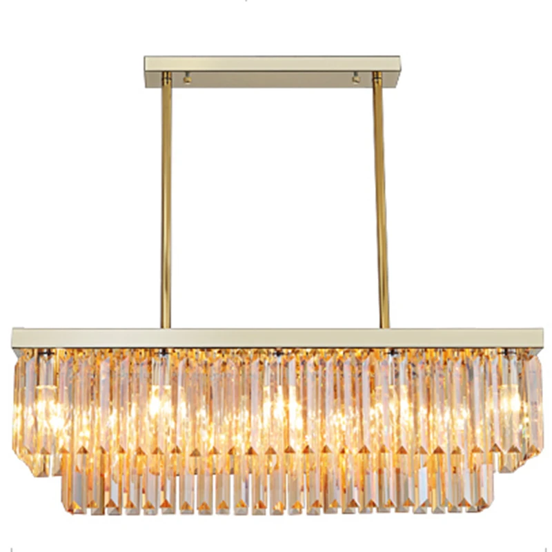 

Post Modern Amber Color Rectangular Crystal Chandelier Personality Light Luxury LED Crystal Dining Table Bar Bedroom Lamp Nordic