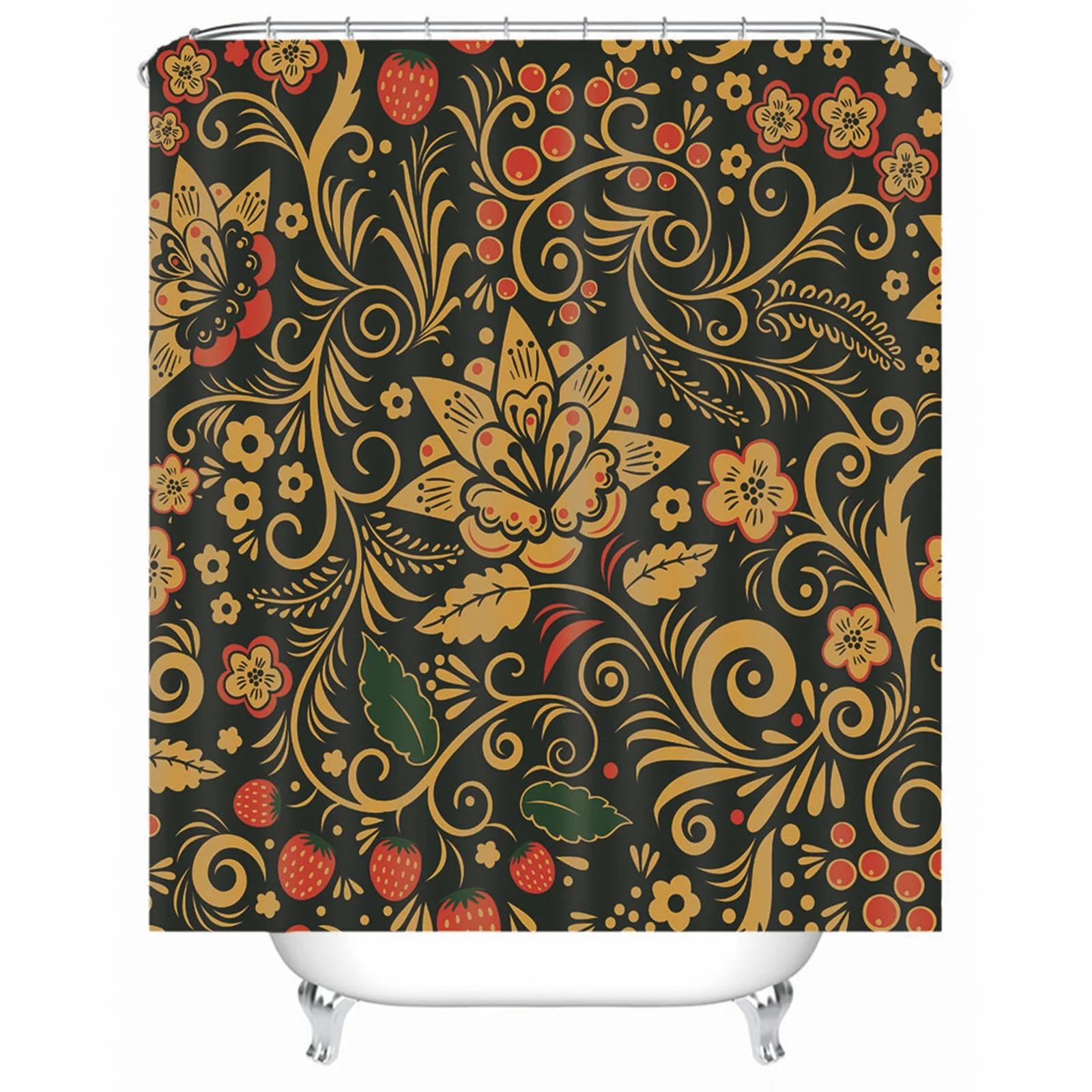 

Shower Curtain Liner Polyester Strawberry Flower Pattern Black Yellow Mold & Mildew Resistant Waterproof With Grommets Hooks