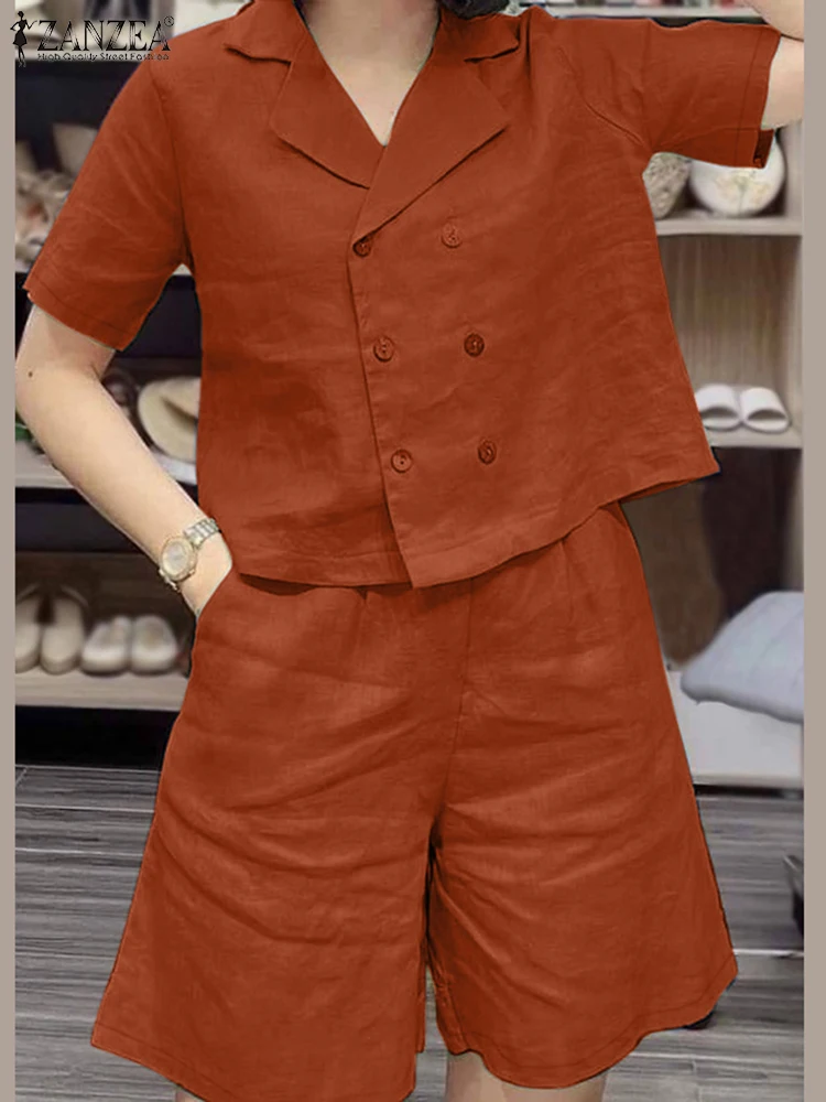 ZANZEA элегантные летние костюмы 2024 хлопковые свободные повседневные однотонные