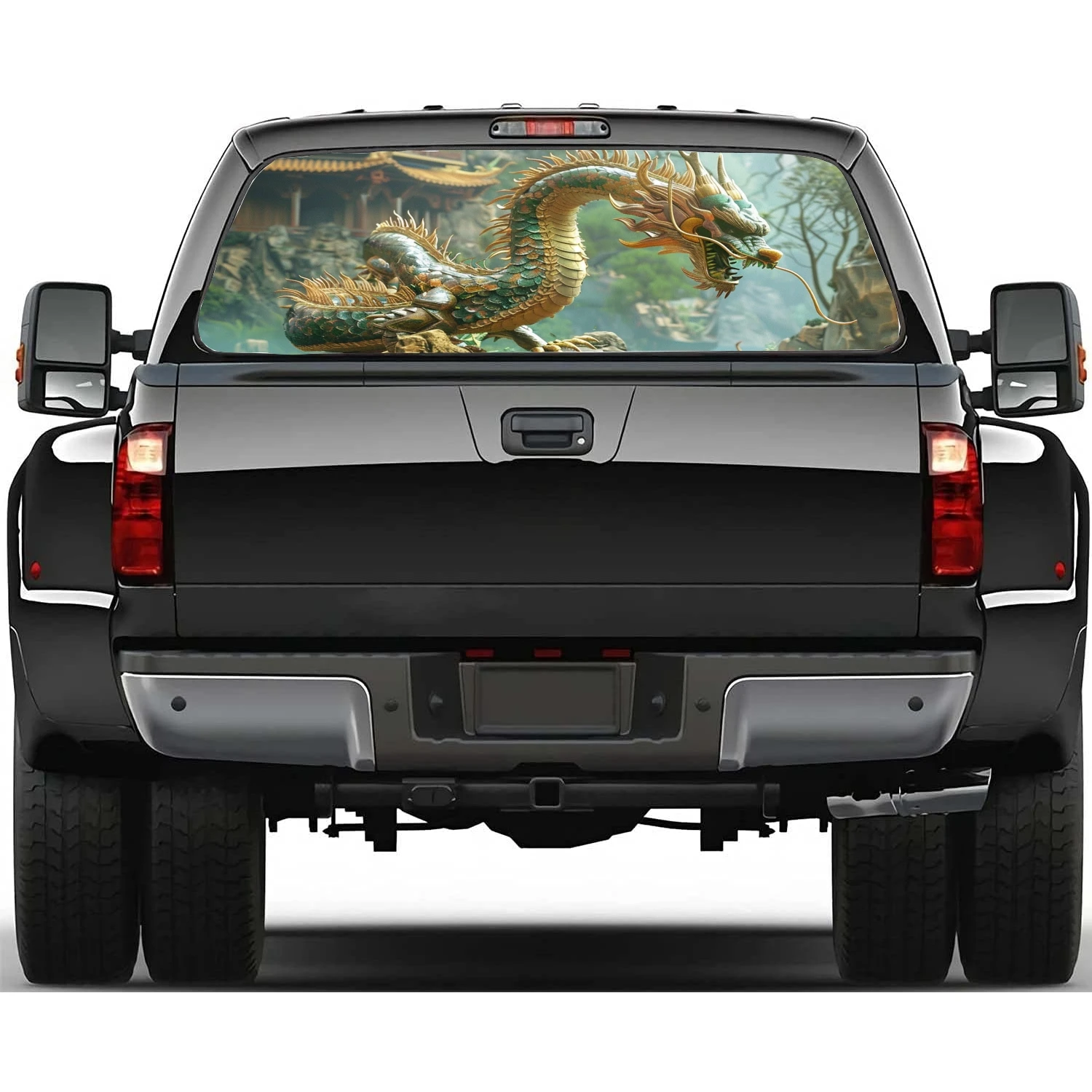 Наклейка на окно автомобиля с изображением дракона и пламени виниловая