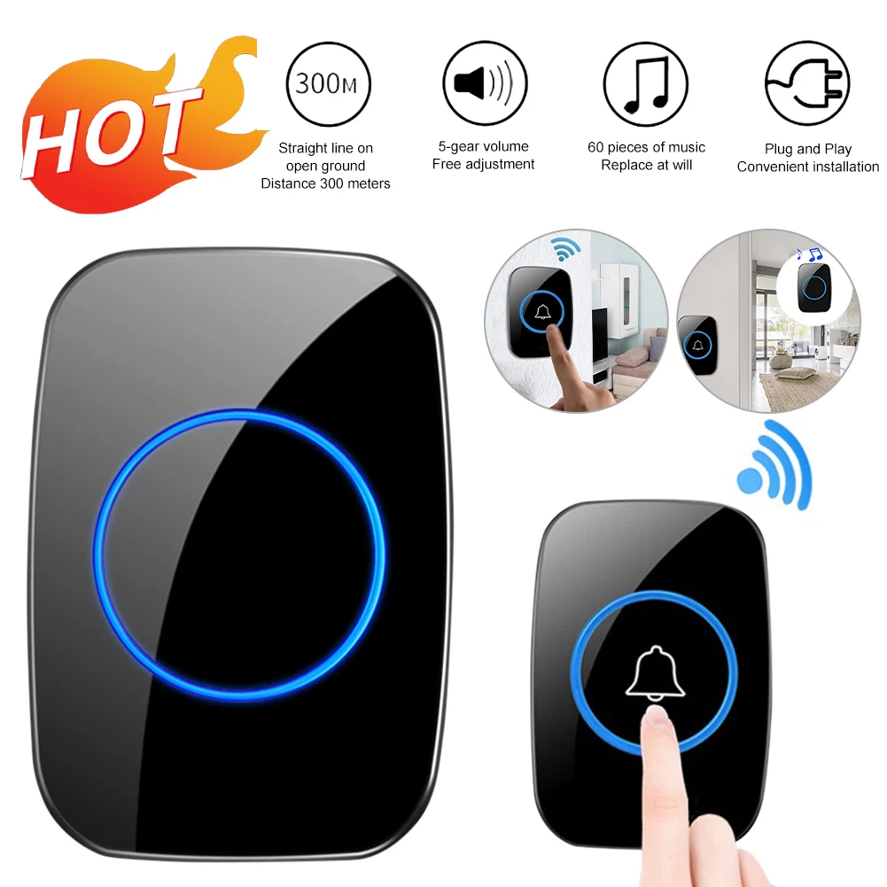 

Wireless IntelligentDoorbell Outdoor Waterproof 300M Remote Smart Door Bell Chime Adjustable Volumes Home Welcome Accessories