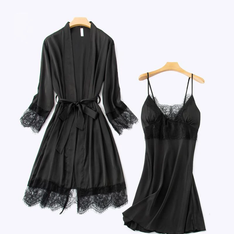 

Nightdress Wear Nighty Sleepwear Sleep V-neck Homewear Womens Suit Set Pajamas Silky Home Nightshirts Robe Negligee Gown