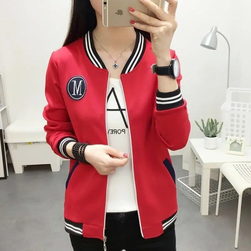 

Spring Autumn Women Coat Baseball Uniform New Women Casual Long Sleeve Jackets Female Pacthwork Outerwear Korean Style Tops Q225