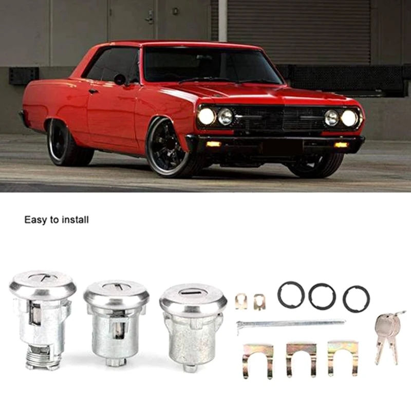 

2Set Door Trunk Key Kit Door Lock Cylinder Set with Keys 654394765282 for Chevrolet Camaro Chevelle