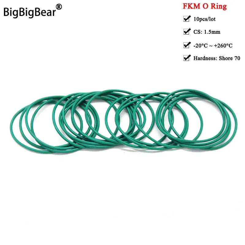 

10 шт. уплотнительное кольцо FKM CS 1,5 мм наружный диаметр 5 ~ 50 мм, уплотнительная прокладка, изоляционное масло, высокая термостойкость, уплотнительное кольцо из фторкаучука, зеленое