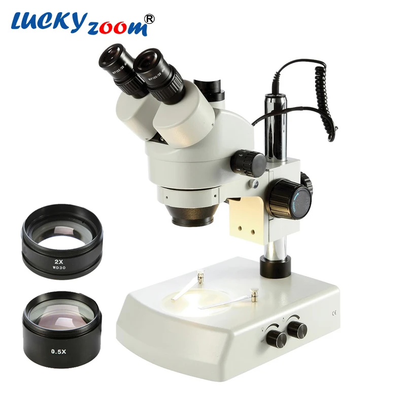

3.5X-90X Simul Focal Trinocular Microscope Dual Halogen Lamp Stereo Microscopio 0.5X 2.0X Auxiliary Barlow Len CTV Adapter