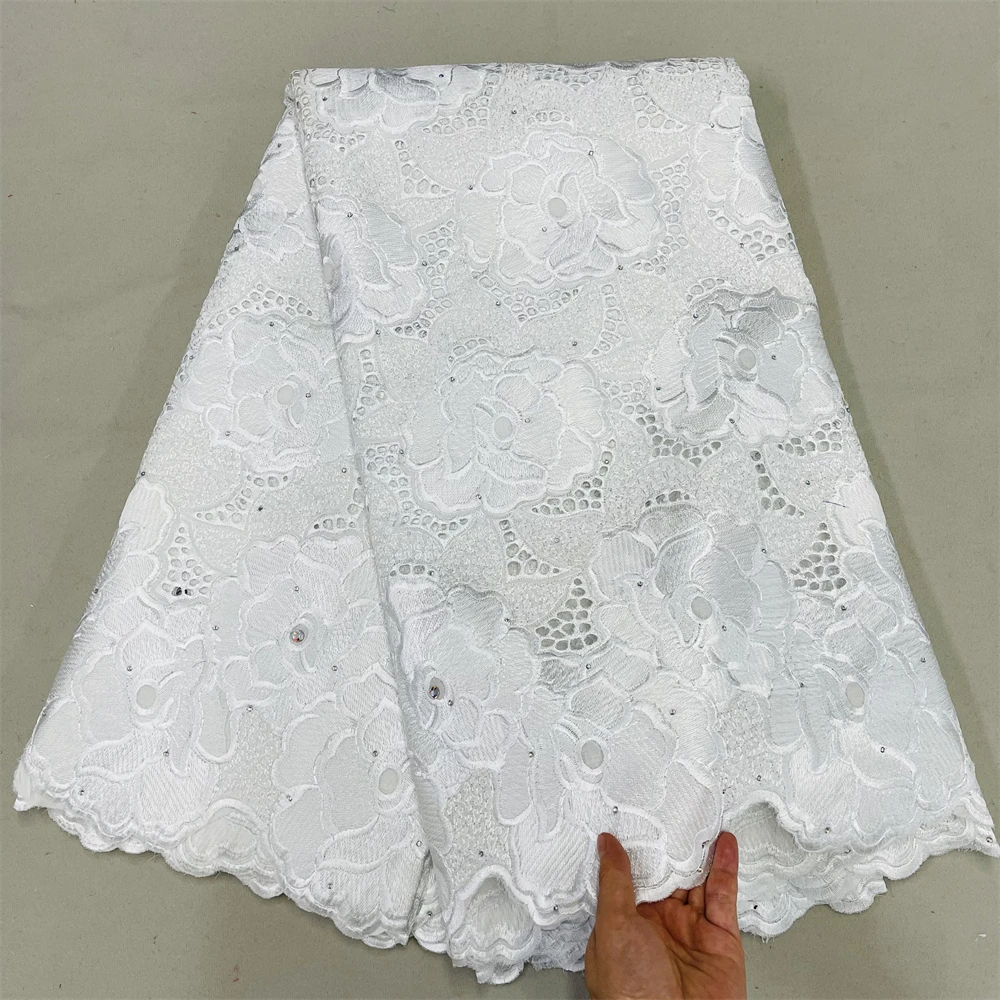 

Pure White Nigerian African Cotton Dry Lace Fabric 2022 High Quality Swiss Voile Lace In Switzerland For Nigerian Wedding Sew HL