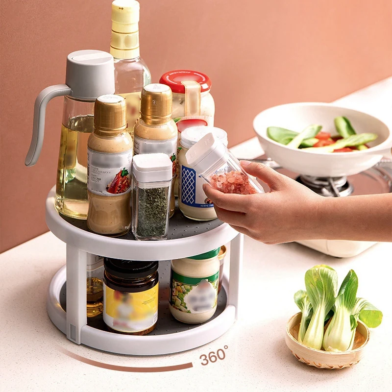 

2pcs Kitchen Rotatable Condiment Rack Condiment Containers Condiment Bottles And Cans Supplies Round Sorting Storage Rack
