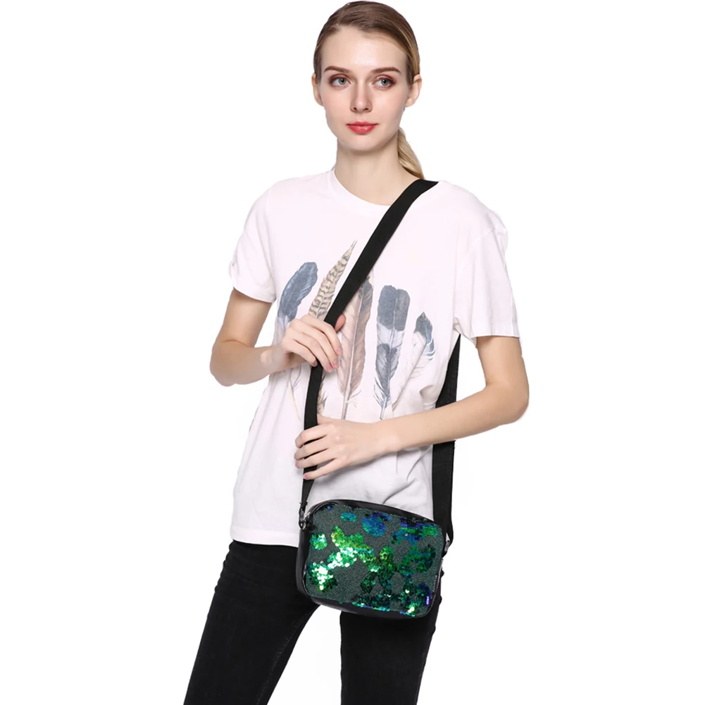 

Sequin Crossbody Shoulder Bags Women Large Capacity Zipper PU Leather Splicing Shoulder Bag Outdoor Cosmetic Handbag