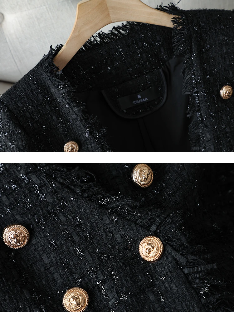 2023 Elegant Women Jacket Black White Plaid Casual Long Sleeve Double Breasted Female Clothing Office Ladies Formal Blazer Coat