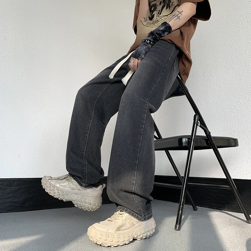 4-color Drawstring Baggy Jeans Men Fashion Retro Straight Jeans Men Japanese Streetwear Hip-hop Loose Denim Pants Mens Trousers