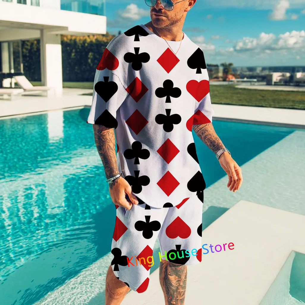 Men's Tracksuit Set New 3D Sportwear Fashion Poker Printed Short Sleeve Shorts 2 piece Tracksuit Male Clothing Suit Outfit Set