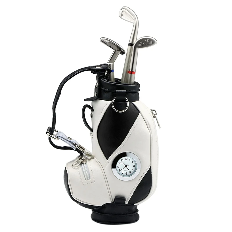 

Golf Bag Shaped Pen Holder with Golf Club Shaped Pens and Clock Desktop Creative Ornaments