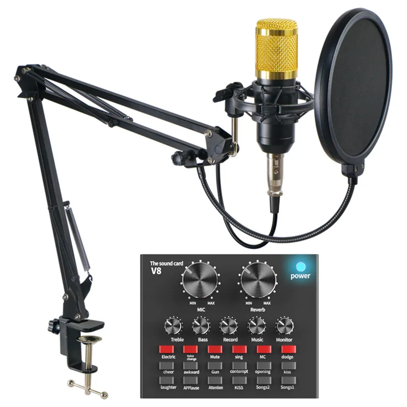 BM800 Professional Condenser Microphone Kits V8 Sound Card Karaoke with Stand USB MIC Live Streaming | Электроника