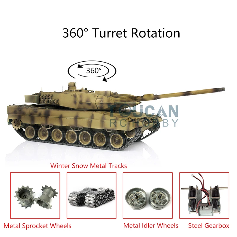 

Henglong 1/16 Yellow Upgraded Ver 7.0 Leopard2A6 RC Tank 3889 360 Turret Rotation BB Airsoft Military Battle Toy TH17655-SMT7