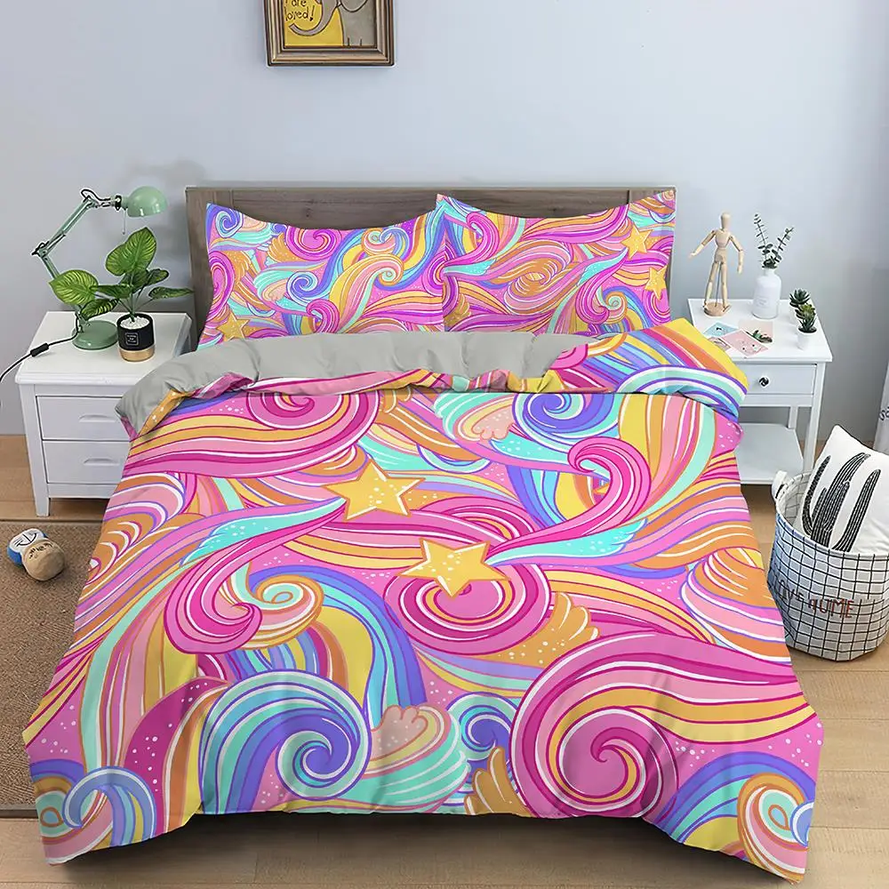 

Geometric Printed Bedding Set 2/3Pcs Duvet Cover Optical Illusion Quilt Cover Home Textiles Perfect for the Current Season