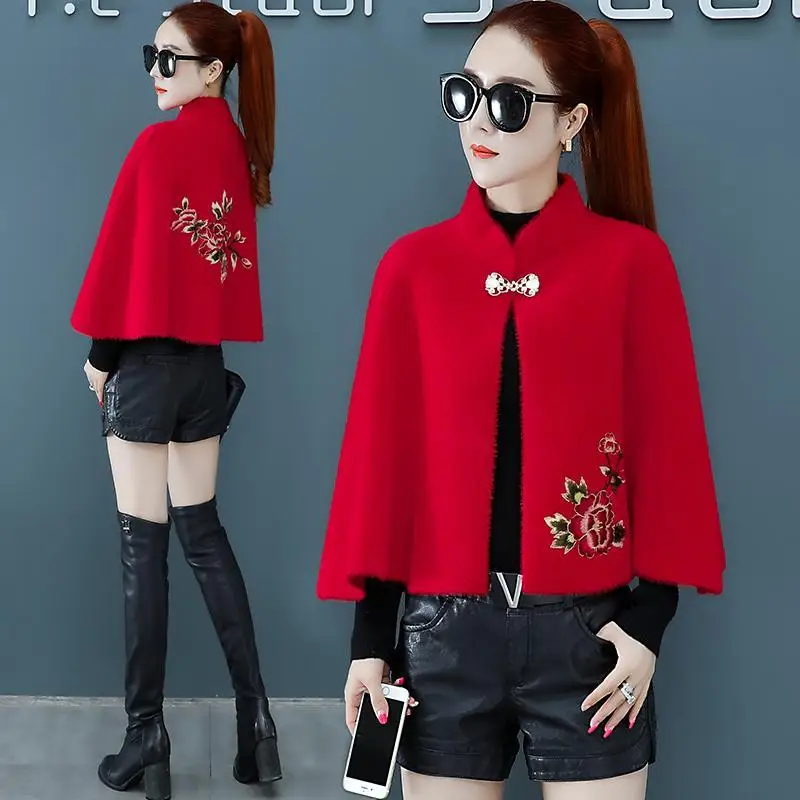 

Poncho all-match sweater women imitation mink velvet cape coat autumn and winter short knitted collocation cheongsam cape women