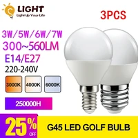 3pcs led bulb g45 e27 e14 ac 220v 240v led lamp 3w 5w 6w 7w warm cold white daylight lamp lighting for living room