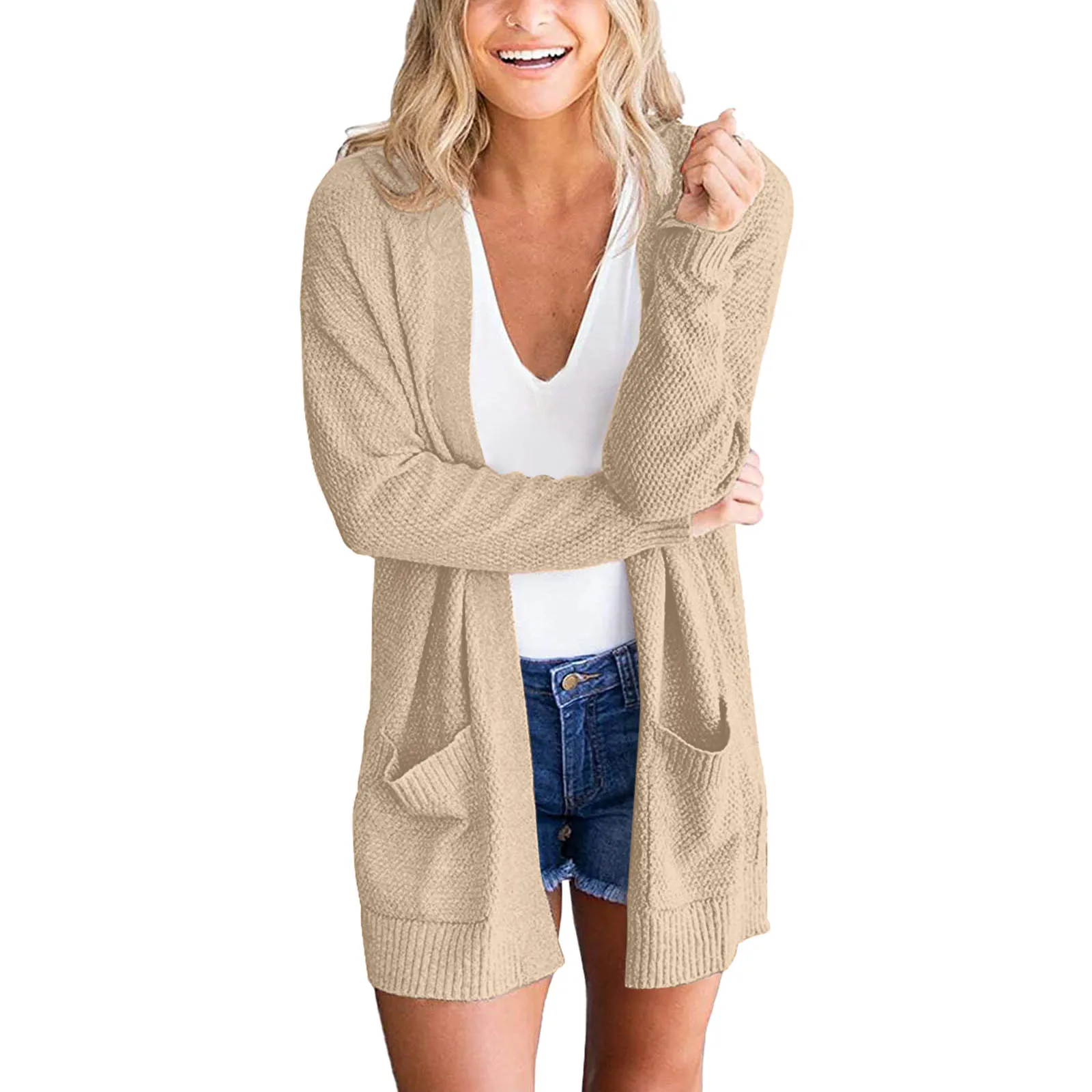 

Women's Casual Thin Solid Colour Cardigan Loose Temperament Mid Length Coat Elegant Fashion Long Sleeve Pockets Cardigan