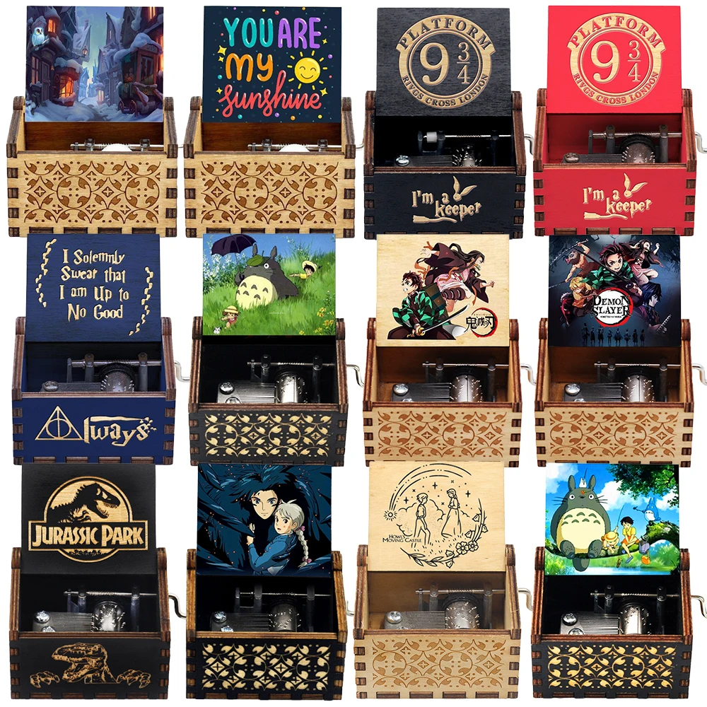 

Аниме цветная печать деревянная музыкальная шкатулка с ручным приводом Парк Юрского периода Тоторо хоющий движущийся замок «You Are My Sunshine» п...