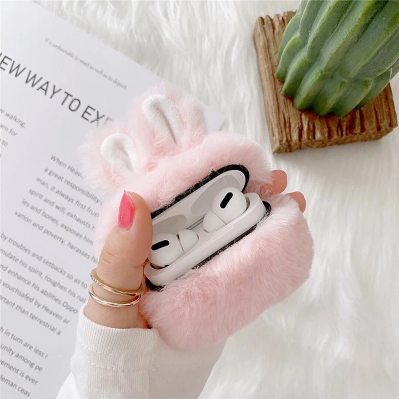 

Cute Fluffy Rabbit Earphone Case For Apple Airpods 1 2 Pro Cover Fashion Lovely Headphones Fur Cases For Airpods 3 Charging Box