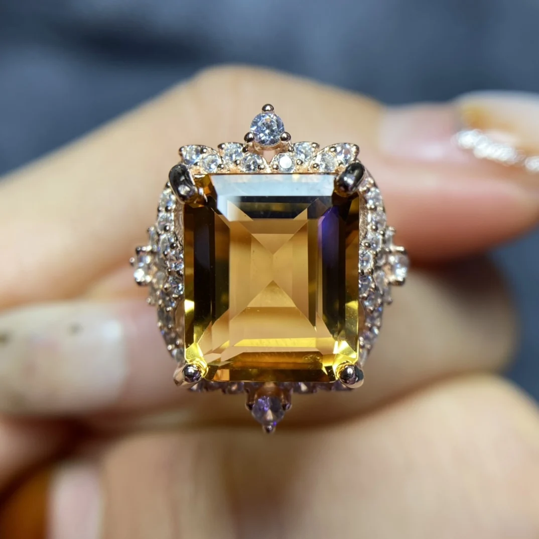 

Jewellery joyas feminina gemstones rings pure natural citrine orange color S925 silver rose gold setting Finger loops gift
