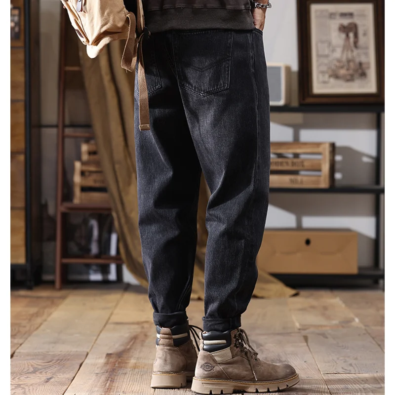 Streetwear Men New Straight Loose Cylinder Jeans Vintage Chaopai Large Comfortable Black Harun Trousers Autumn and Winter Female