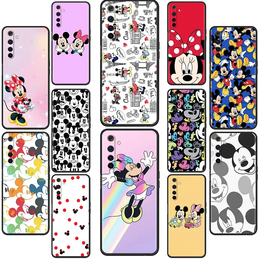 

Cartoon Mickey And Minnie Case For Realme 8 7 6 5 Pro C21 C21Y C3 C11 XT C25 for Oppo A53 A93 A95 5G A52 Black Soft Phone Capa