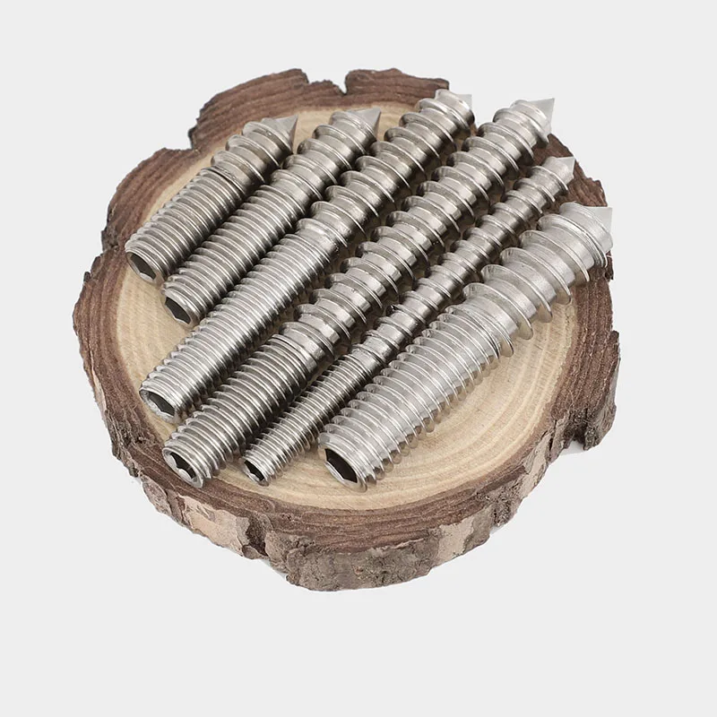 

304 Stainless Steel Wooden Screw Hexagon Socket Double Head Pointed Tail Thread One End Set Self Tapping Screw M6