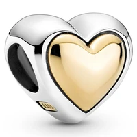 original two tone domed golden heart beads charm fit pandora women 925 sterling silver europe bracelet bangle diy jewelry