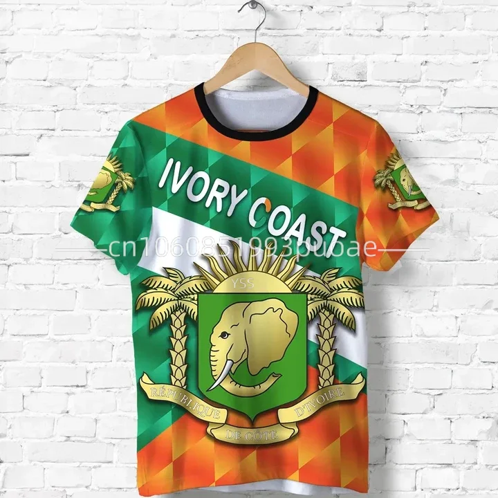 

2023 Summer Men's T-Shirt Loose Stylish Round Neck Short Sleeve Printed African Zone T-Shirt - Ivory Coast T-Shirt