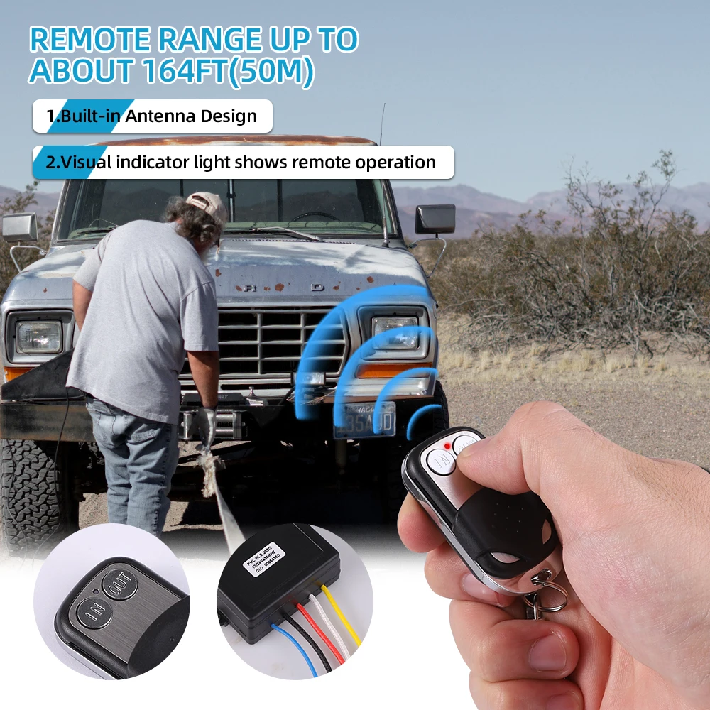 

Car Hand Held Digital Wireless Winches Remote Control Recovery Kit 2.4G 164FT With Manual Transmitter For 12V 24V Car JEEP