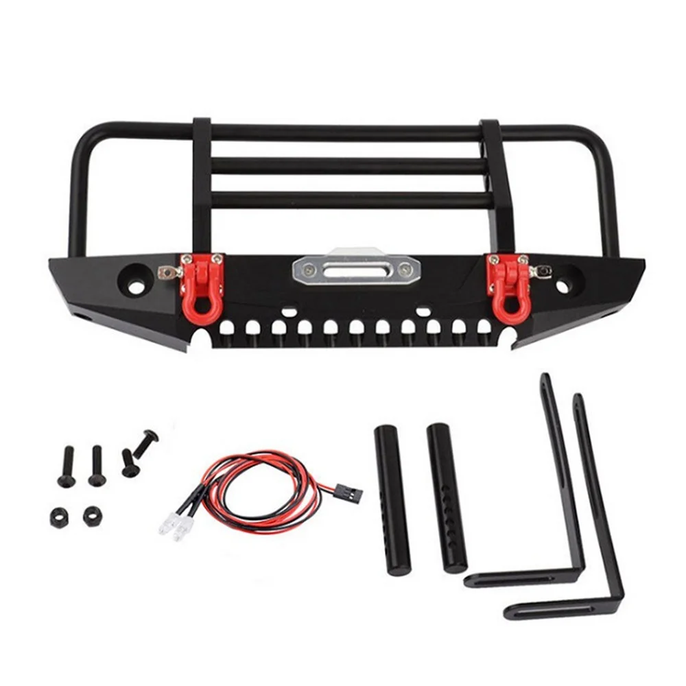 Регулируемый металлический передний бампер с 2 фонарями для 1/10 RC Crawler Traxxas TRX4 Defender Axial SCX10 SCX10 II 90046