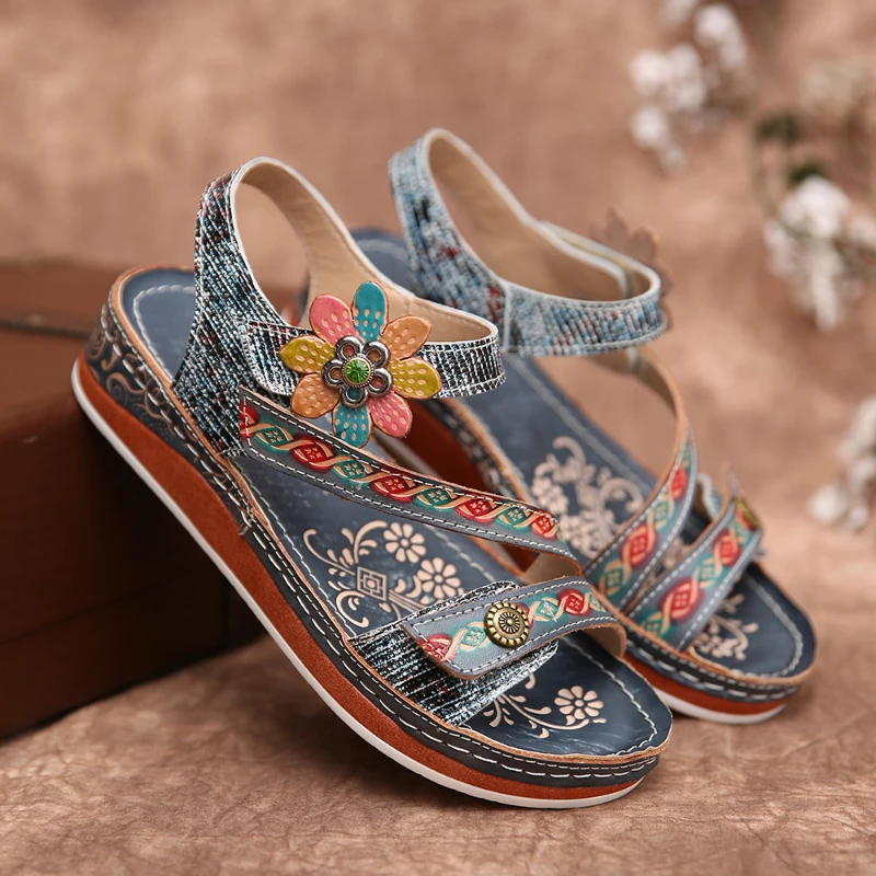 

Women's Sandals Flower Decor Vintage Casual Comfort Open Toe Platform Light Slipper Multicolour Slides Sandalias De Mujer