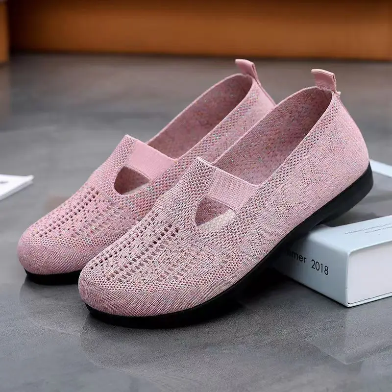 

Fashion Shoes Breathable Summer WomenMesh Light Mom Shoes Slip on Flat Casual Non-slip Sport Shoes Ladies Vulcanized Shoes